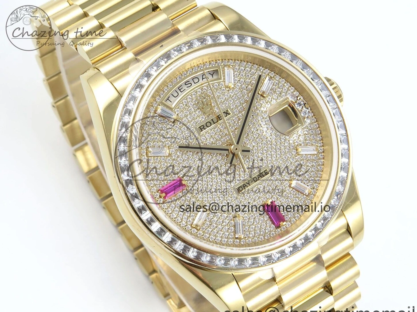 0205 DayDate 40 YG QF 1:1 Best Edition Pink Diamonds Dial Diamonds Bezel on President Bracelet A2836 V5 (Gain Weight) ZipUp 488